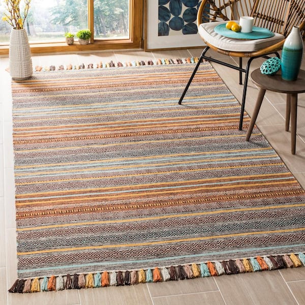 Montauk Turquoise/Brown 8 ft. x 10 ft. Striped Area Rug