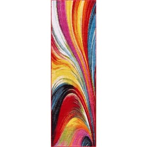 Viva Pleasure Multi Color Modern Abstract Lines 2 ft. 3 in. x 7 ft. 3 in. Runner Rug