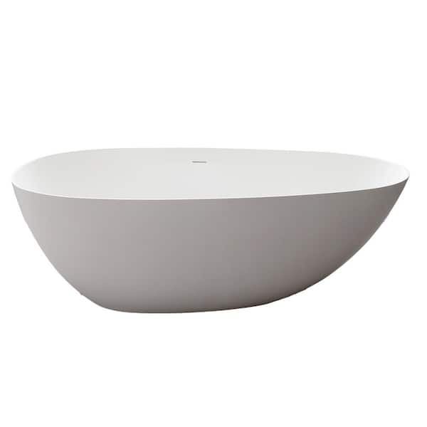 JimsMaison 67 in. Stone Resin Flatbottom Bathtub in White