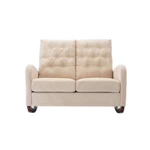 COOLMORE 46.46 in. Square Arm Polyester Fabric Straight Comfortable Rocking Sofa for Living Room in Beige
