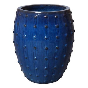 26 in. H Blue Round Ceramic Planter with Studs