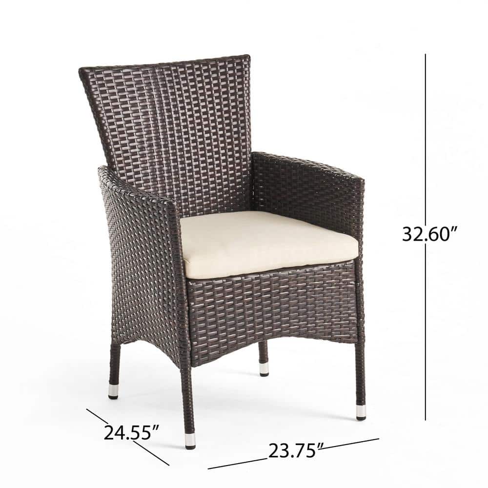 Teak and Multibrown 7-Piece Acacia Wood and Wicker Outdoor Dining Set
