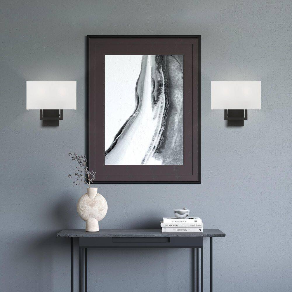 Pierson Rectangular Black Finish 2-Light Wall Sconce with Off-White Shade