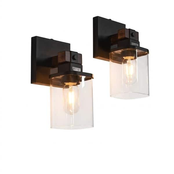 Farmhouse Cordless Wall Sconce Set of 2 with Glass Shade, 2W 2700K Warm Light, Up or Down Mount Fixture