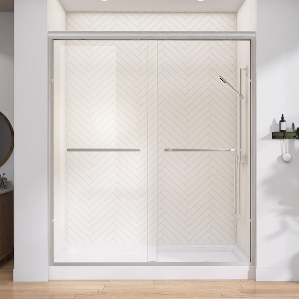68 in.-72 in. W x 75 in. H Sliding Semi-Frameless Shower Door in Brushed Nickel with 1/4 in. Nano-Coated Clear Glass