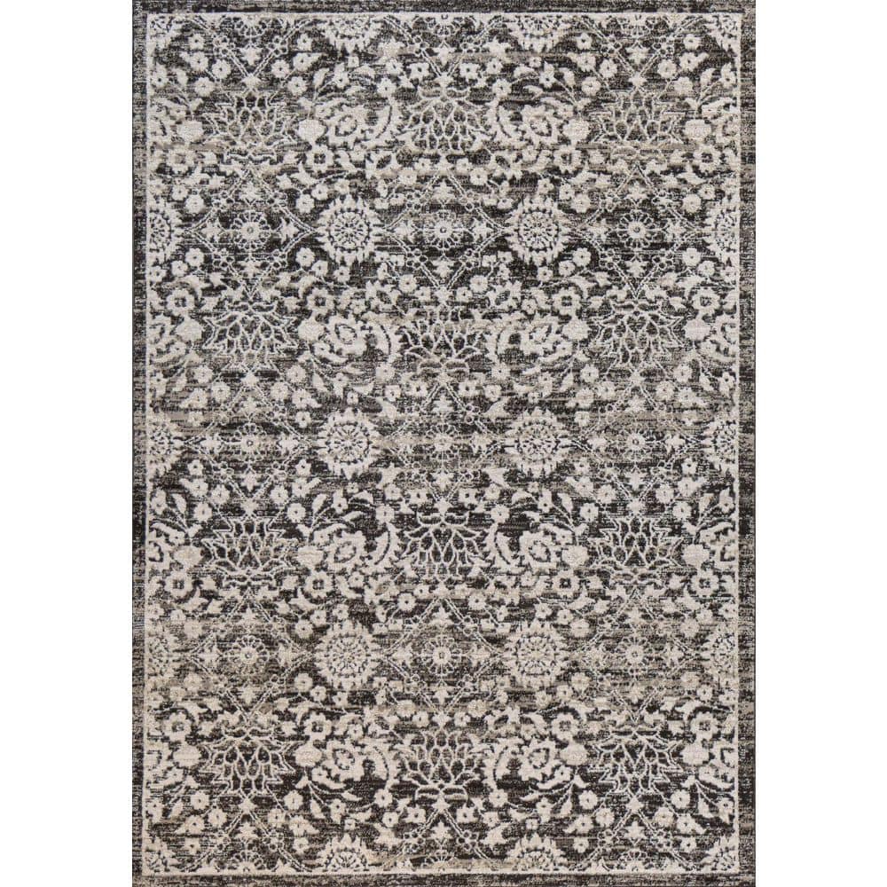 Ashland Charcoal  4 ft. x 6 ft. (3 ft. 6 in. x 5 ft. 6 in.) Floral Transiti