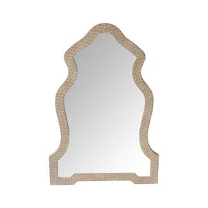 36.81 in. x 1.06 in. Brown Scalloped Top Wooden Framed Wall Mirror with Geometric Texture