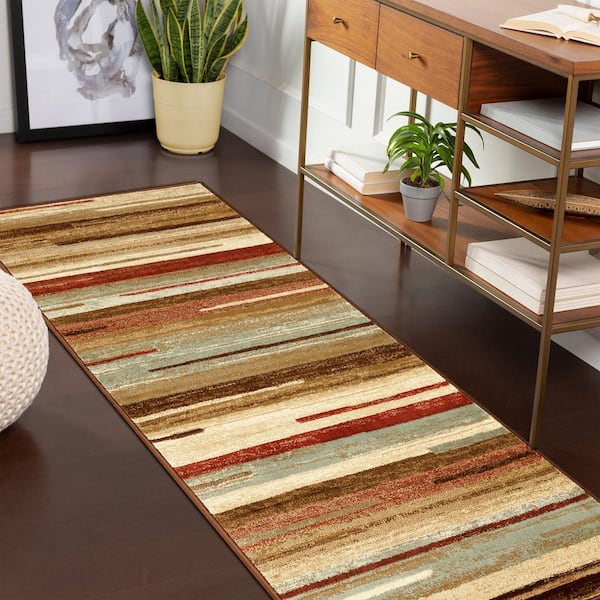 Fulgor Maroon 2 ft. 6 in. x 8 ft. Modern Stripe Abstract Indoor Runner Rug