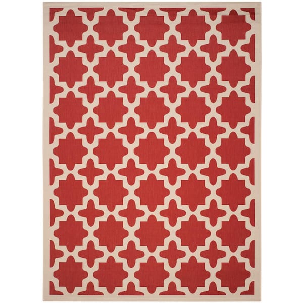 Courtyard Red/Bone 7 ft. x 10 ft. Geometric Indoor/Outdoor Patio  Area Rug