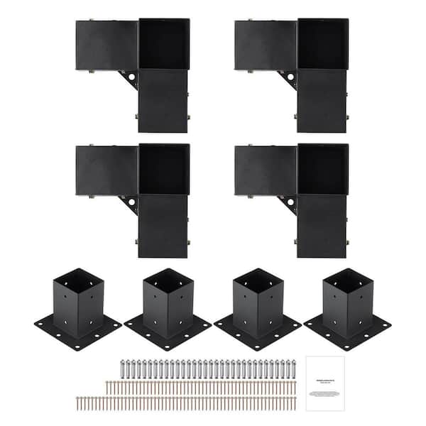 4 in. x 4 in. Pergola Bracket Kit (Inner Size 3.6 x 3.6) 8pcs Heavy Duty 3-Way Corner Bracket DIY Post Base Kit