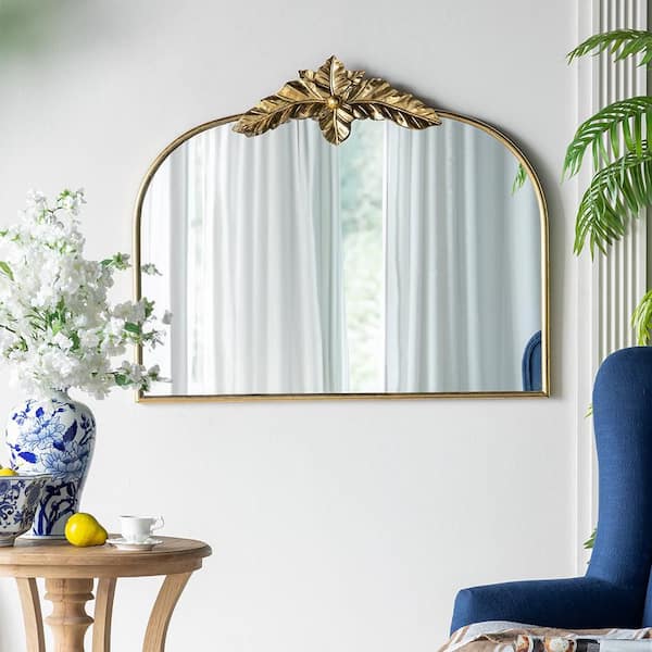 Gold 39.5 in. W x 35 in. H Art Deco Arch Iron Framed Mirror Wall Mirror Wall Decor Mirror