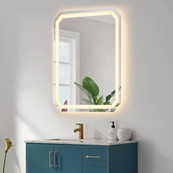 Luma 36 in. W x 30 in. H Octagon Frameless LED Wall Mounted Bathroom Vanity Mirror in Clear