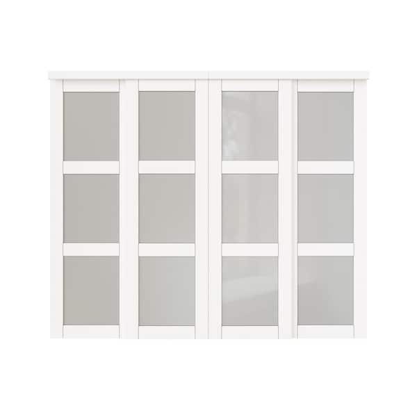 ARK DESIGN 96 in. x 96 in. 3 Lite White Tempered Frosted Glass Closet Sliding Door with Hardware