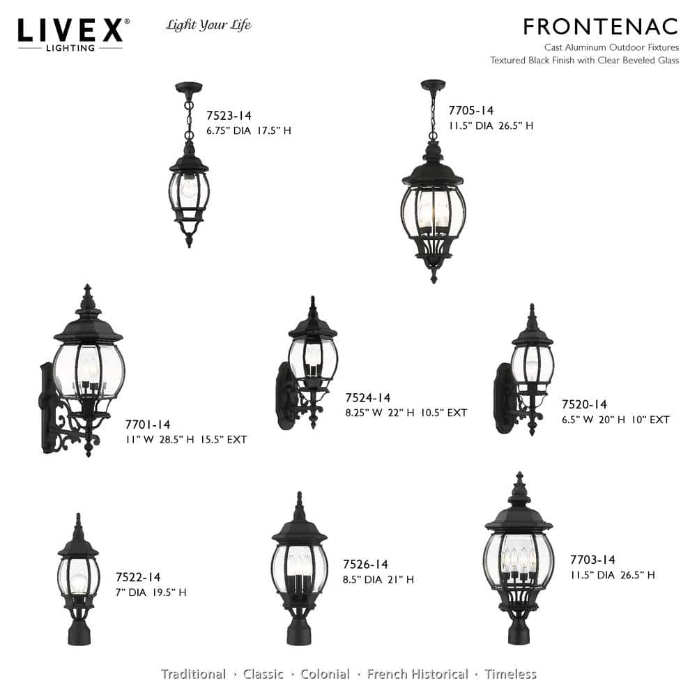 Frontenac Textured Black Outdoor Pendant Lantern with Clear Beveled Glass