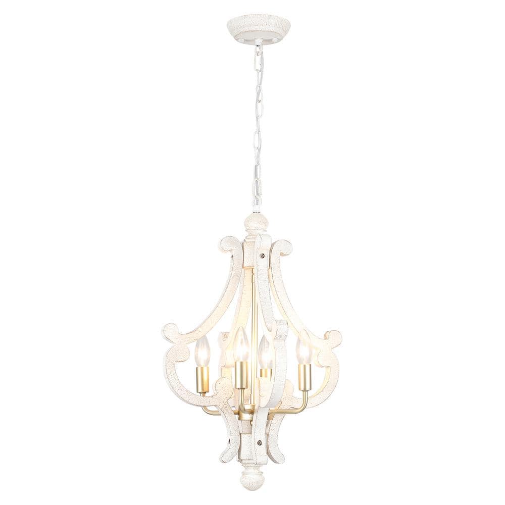 4-Light Imitation Copper and Gold Farmhouse Chandelier Rustic White Shade W