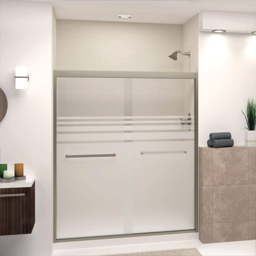 Frederick Nickel 59" x 70" Semi-Frameless Frosted Glass Shower Door