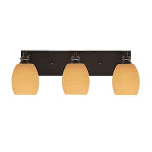 Albany 22.75 in. 3-Light Espresso Vanity Light with Cayenne Linen Glass Shades