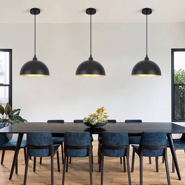 LWYTJO 60-Watt 1-Light Modern Industrial Black Dome Shaded Pendant