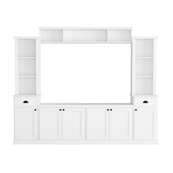 Unbranded 103 in. W x 15 in. D x 76.9 in. H White Linen Cabinet with TV Stand, Bridge and Adjustable Shelves for TV up to 75 in.