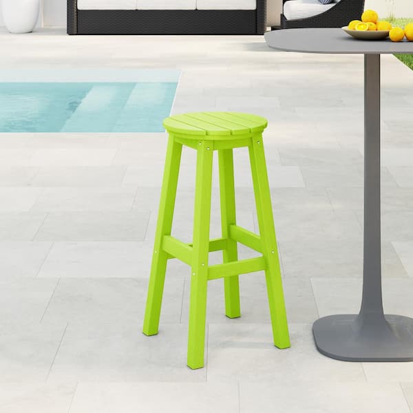Laguna 29 in. HDPE Plastic All Weather Backless Round Seat Bar Height Outdoor Bar Stool in, Lime
