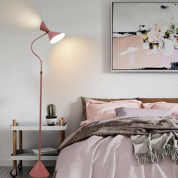 HKMGT 65 in. Pink 2-Light Arc Floor Lamp for Living Room with