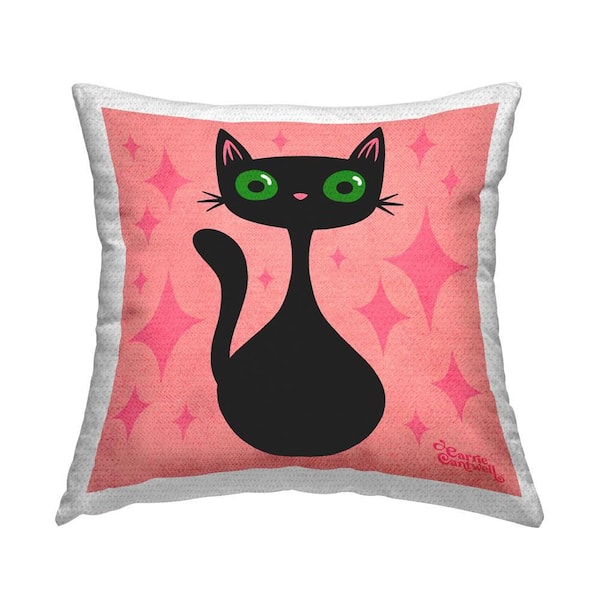 Stupell Industries Modern Black Cat Outdoor Printed Throw Pillow by Carrie Cantwell