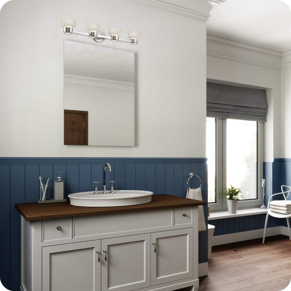 Imogen 31" Brushed Nickel LED Vanity Light with Etched Glass Shades