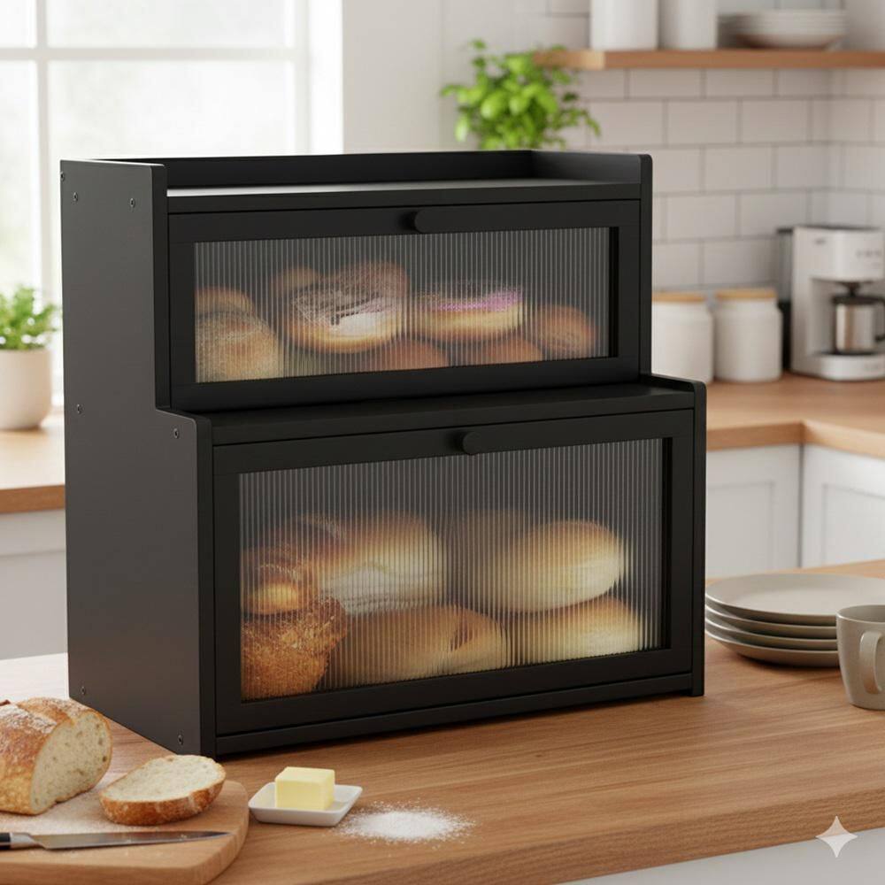 1 Piece Double Layer Bamboo Bread Box with Window Ladder Shape Large Capacity Countertop Storage Set price history on PriceWatchPro