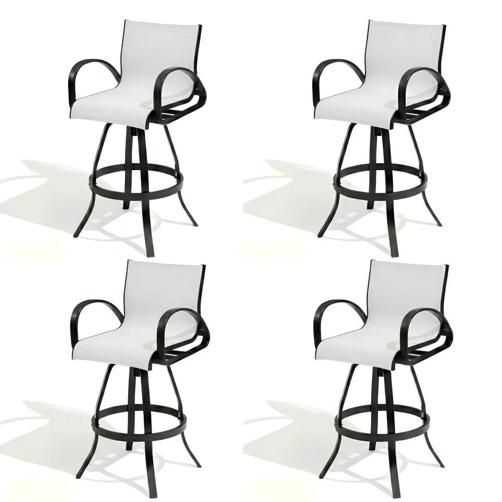 4-Piece Aluminum Outdoor Bar Stools with Sunbrella Fabric in White 360-Degree Swivel Bar Stools Bar Stool Loop Armrests price history on PriceWatchPro