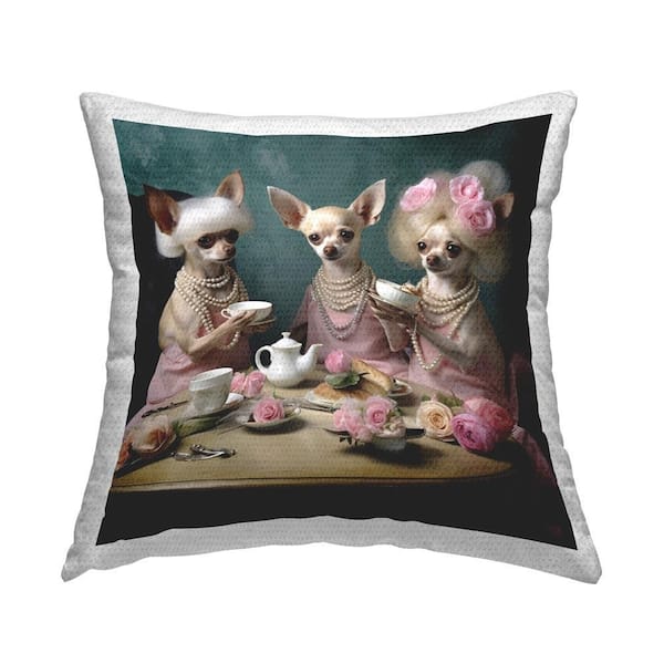 Dogs Tea Party Outdoor Printed Throw Pillow by RB