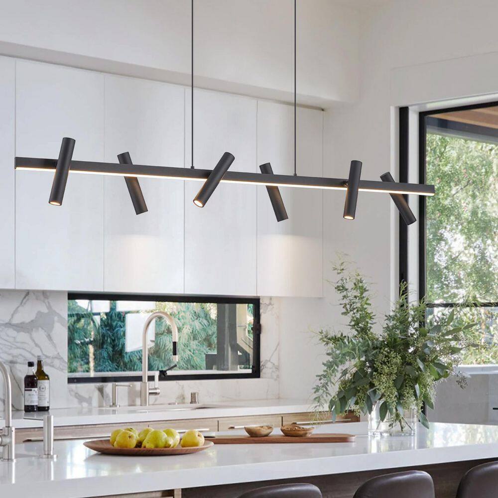 47.24'' 6-Light Matte Black Linear Integrated LED Pendant Light with Rotatable Heads price history on PriceWatchPro