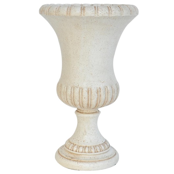 26.5 in. H Aged White Cast Stone Entrance Urn Planter