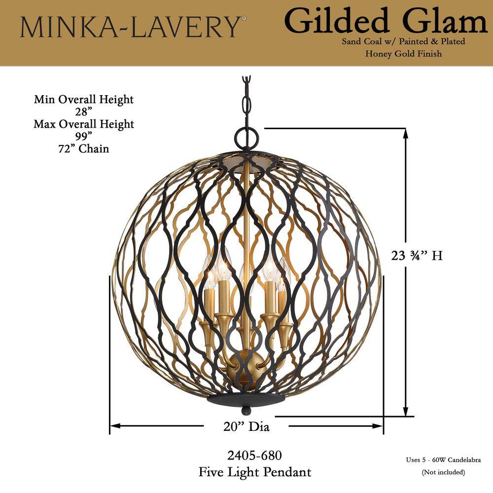 Gilded Glam 5-Light Orb Pendant in Sand Coal and Honey Gold