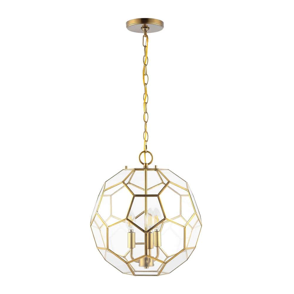 Bee 13.5" 3-Light Brass Gold and Clear Glass Pendant