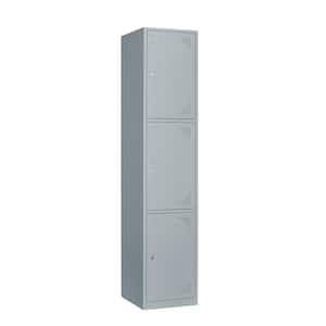 3-Tier Tall Locker Cabinet with Keys Metal Storage Loker 17 in. D x 15 in. W x 71 in. H in Grey