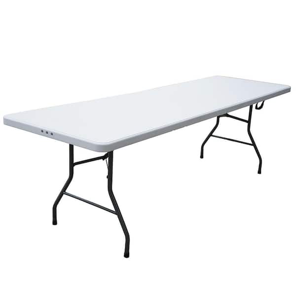 Plastic Development Group PDG-816 8 ft. White Plastic Fold-In-Half Folding Table - 1