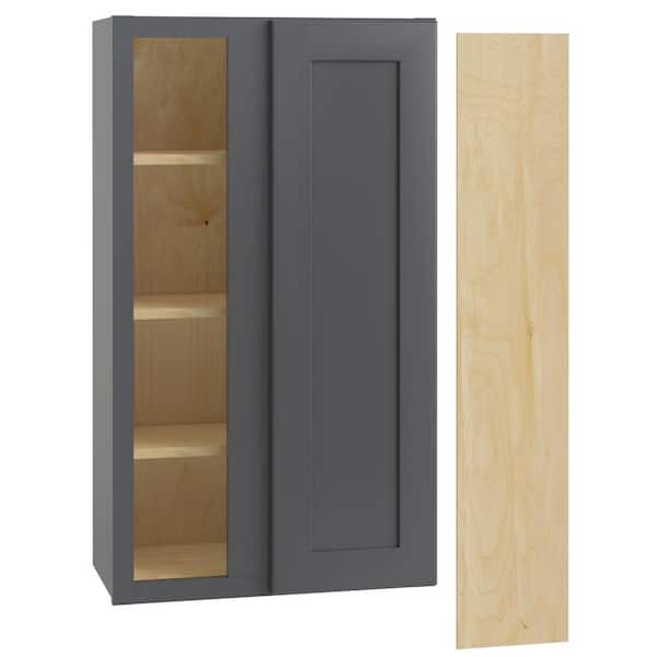 Home Decorators Collection Newport 24 in. W x 12 in. D x 42 in. H Assembled Plywood Blind Wall Kitchen Cabinet in Deep Onyx with Soft Close RH