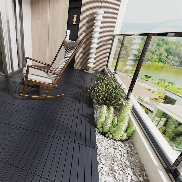 Afoxsos 24 in. x 12 in. Polypropylene Material DIY Module Deck Tile in Dark Gray, Quick and Easy to installation (24 per Case)