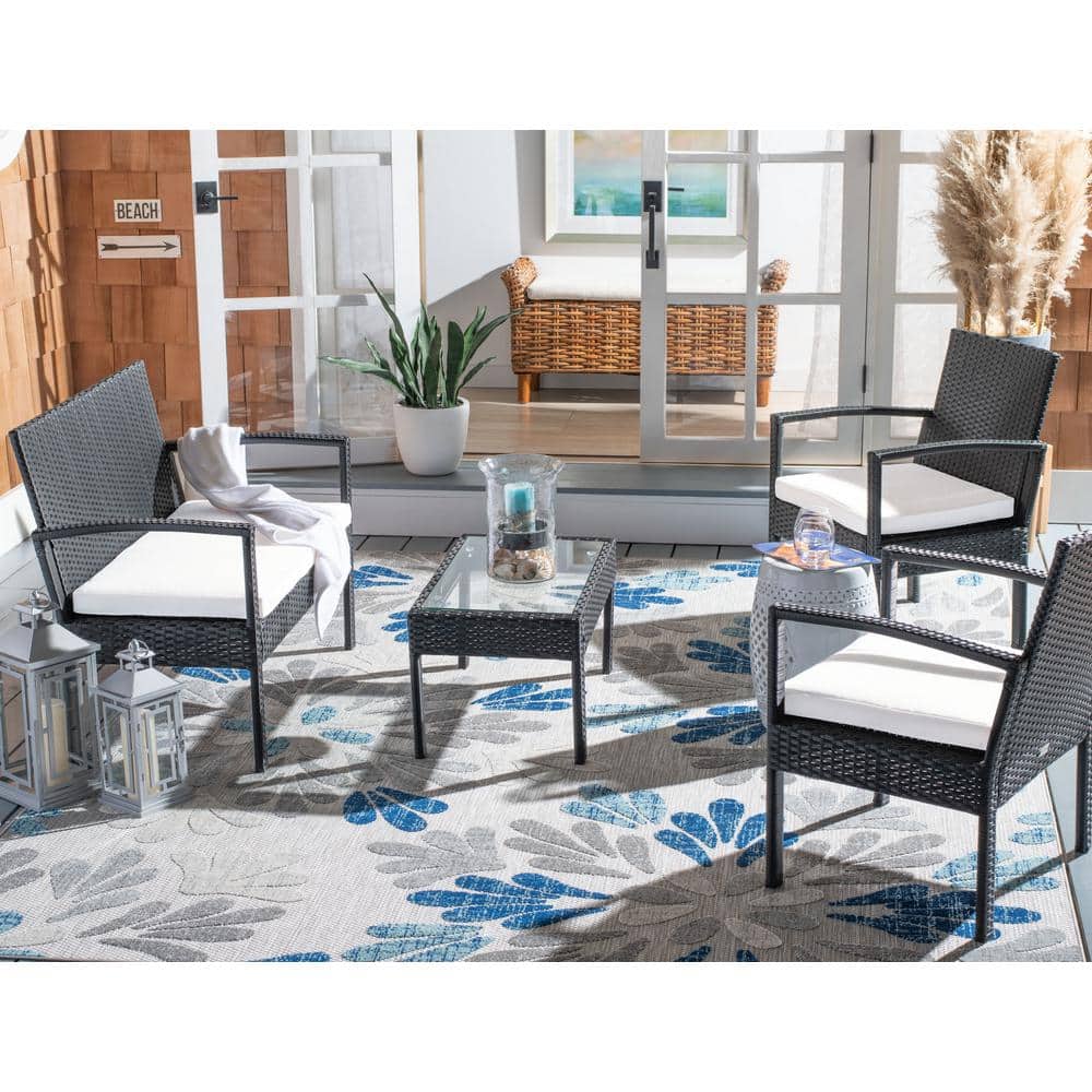 Bassey Black Wicker 4-Piece Patio Set with Beige Cushions