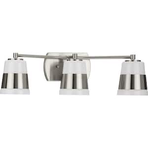 Haven Collection 24 in. 3-Light Brushed Nickel Opal Glass Luxe Industrial Vanity Light