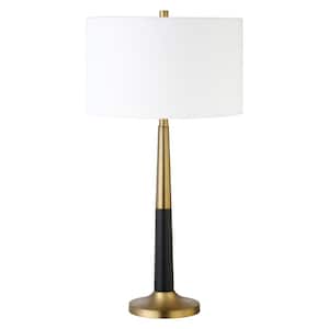 29 in. White Mid-Century Integrated LED Bedside Table Lamp with White Fabric Shade