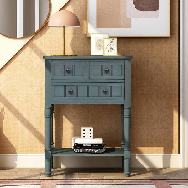 Anbazar Console Table Narrow, Navy Console Table With Drawers