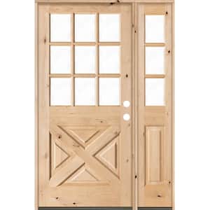 50 in. x 80 in. Knotty Alder 2 Panel Left-Hand/Inswing Clear Glass Unfinished Wood Prehung Front Door w/Right Sidelite