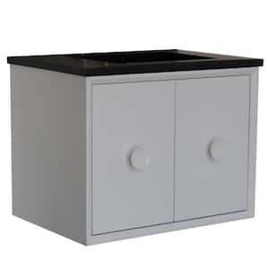 Stora 31 in. W x 22 in. D Wall Mount Bath Vanity in White with Black Concrete Vanity Top with Rectangle Basin