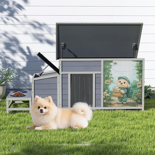 Large Outdoor Dog House with Slow Food Bowl