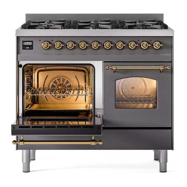 Nostalgie II 40 in. Freestanding Dual Fuel Range with 6 Burners, Double Ovens in Graphite Matte