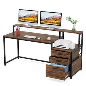 Halseey 63 in. Retangular Vintage Brown Wood 3-Drawer Computer Desk with Monitor Stand