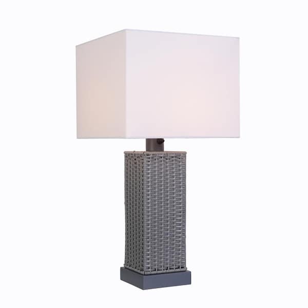 Hampton Bay Edgehill 27.5 in. Gray Outdoor/Indoor Square Table Lamp