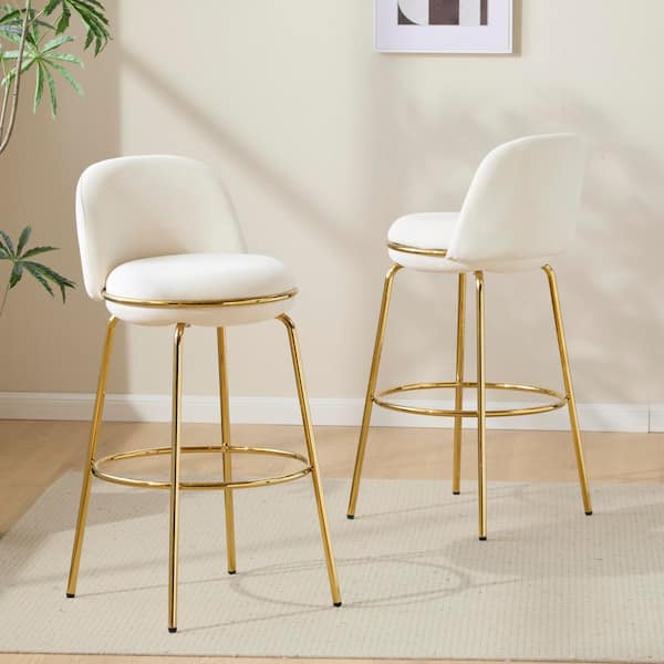 Lila 37.75 in. H Beige Modern Upholstered Bar Stools with Gold Metal Base, (Set of 2)