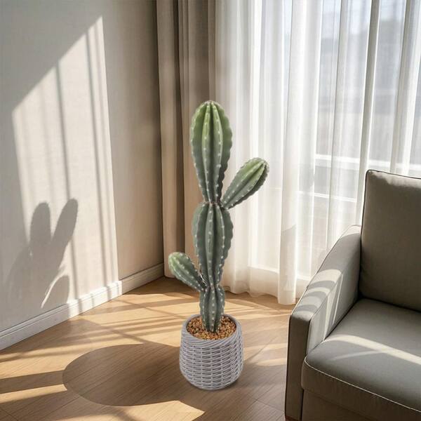 Garvee 35 in. White Indoor/Outdoor Cactus Artificial Plant with